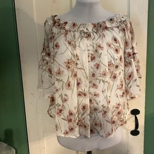 🔥3/$30🔥 Lucky Brand Cropped Peasant Blouse Sz X-Small Elastic Neck Hippy Boho